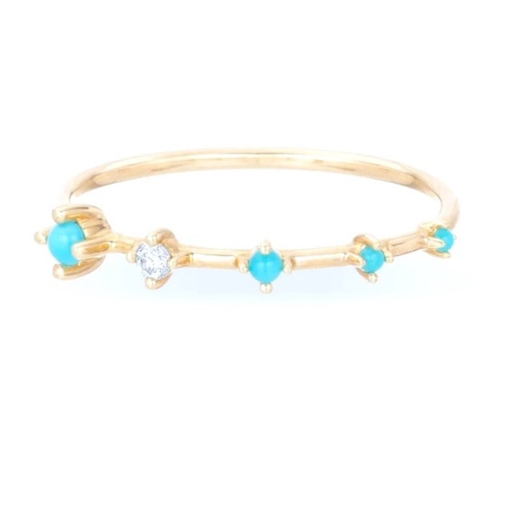 Adina Reyter - 5 Turquoise+Diamond Stacking Ring in 14K Yellow Gold - Picture 5 of 7